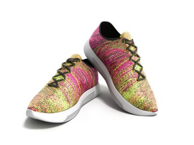 Beyaz arka plan üzerinde 3d render çifti pembe spor ayakkabı