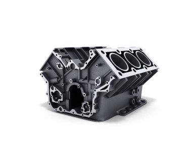 araba beyaz bir arka plan üzerinde v6 motoru 3d render ile silindir blok