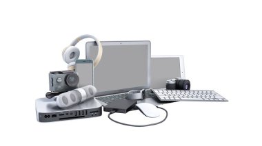 tüketici elektroniği 3d render topluluğu beyaz gölge arka plan