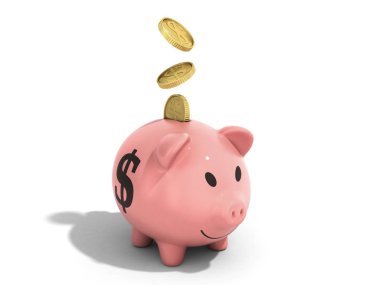 tasarruf para domuz doları paralar 3d render beyaz kavramı 