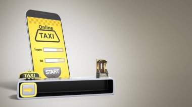 Grey cep telefonu 3d render hızlı taksi siparişinden kavramı
