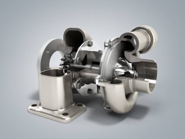 Otomotiv Turbo türbin 3d render Grey