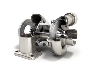 Otomotiv Turbo türbin 3d render beyaz