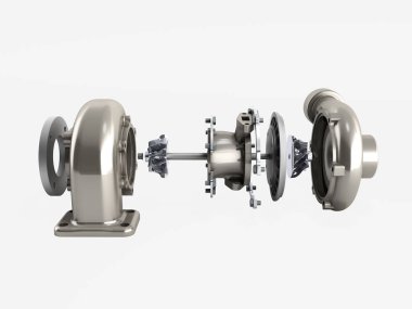 Otomotiv Turbo türbin 3d render üzerinde beyaz gölge yok