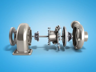 Otomotiv Turbo türbin 3d render mavi