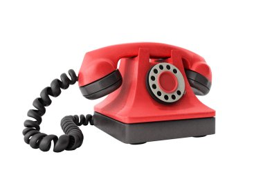Hat kavramı kırmızı vintage telefon aramasý için iletişim sayfası ideal 3d alarak render beyaz gölge yok