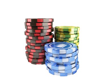 casino renk fiş üzerinde beyaz gerçekçi 3d izole nesneler üzerinde beyaz render gölge yok