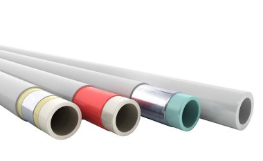 farklı plastik su boruları katmanları 3d render gölge yok beyaz