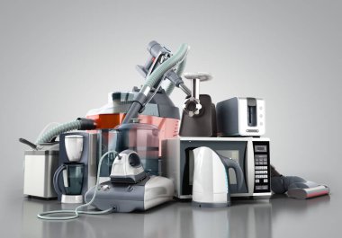 3d ev aletleri elektrikli süpürge mikrodalga demir kahve makinesi Buhar kettle ekmek kızartma makinesi kıyma makinesi Grey Grup arka plan