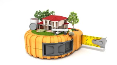 beyaz bant 3d render konsept çizimler ve araçları ile ev tasarımı binanın açıktır