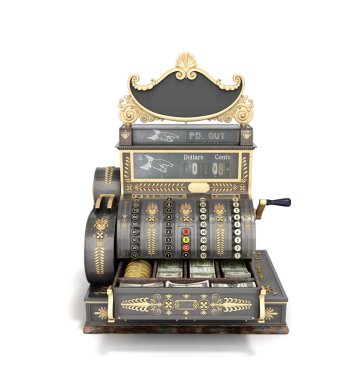 Beyaz arka plan üzerine açık eski vintage yazar kasa 3d render