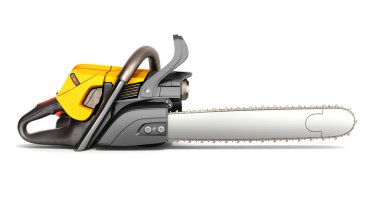 Beyaz arka plan 3d çizim üzerinde Chainsaw