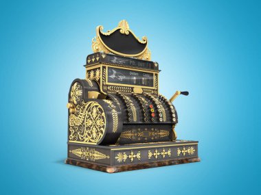 Eski vintage yazar kasa 3d render mavi zemin üzerine