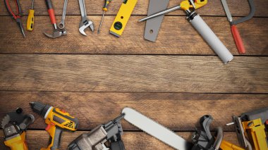 Ahşap üzerine araçları 3d render ile inşaat arka plan