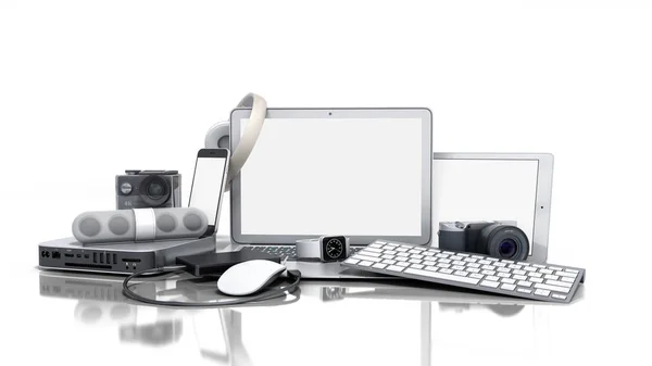 Collection Consumer Electronics Render White Background — Stock Photo, Image