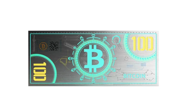 Bitcoin 紙幣仮想マネーの概念手形白の のレンダリング影なし — ストック写真