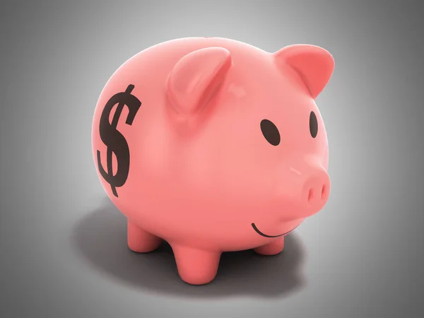 Money Piggy Bank Render Grijze Achtergrond — Stockfoto