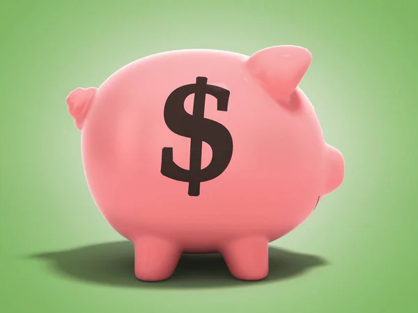 Money Piggy Bank Render Groene Achtergrond — Stockfoto