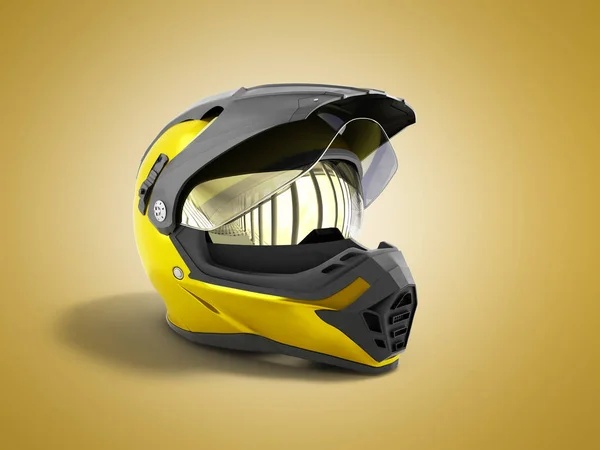 Casco Motocross Amarillo Renderizar Sobre Fondo Amarillo —  Fotos de Stock