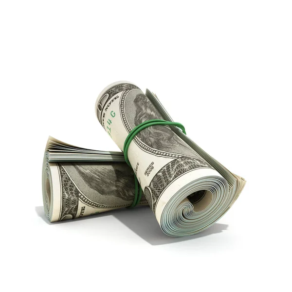 Pieniądze Sto Dolarów Bill Rol Kolekcji Renderowania Białym — Zdjęcie stockowe