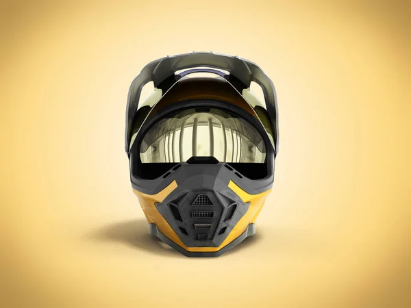 Yellow Motocross Helmet Render Color Background — Stock Photo, Image