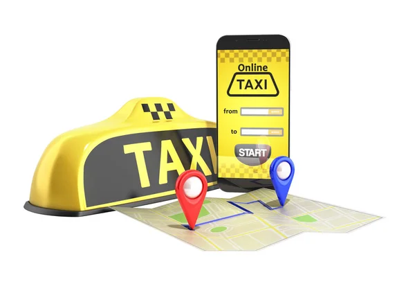 Ordinazione Taxi Online Servizio Internet Concetto Trasporto Puntatore Pin Navigazione — Foto Stock