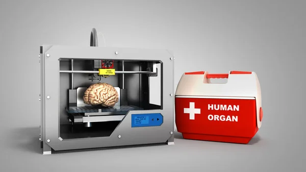 Έννοια Της Μεταµοσχευτικής Δημιουργία Ανθρώπινου Εγκεφάλου Χρησιμοποιώντας Εκτυπωτή Εικονογράφηση Που — Φωτογραφία Αρχείου