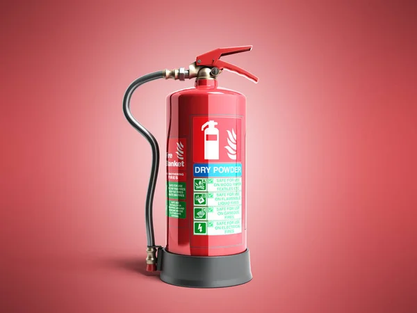 Dry Power Brand Brandsläckare Render Röd Bakgrund — Stockfoto