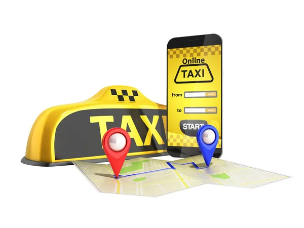 Zamawianie Taxi Cab Online Internet Usługi Transportu Koncepcja Nawigacji Pin — Zdjęcie stockowe