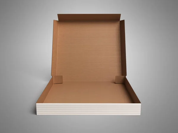 灰色の背景で開かれたピザ ボックス レンダリングのフロント ビュー — ストック写真