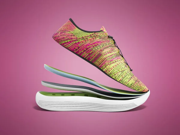 对粉红色运动鞋由层数3D 渲染在颜色上 — 图库照片