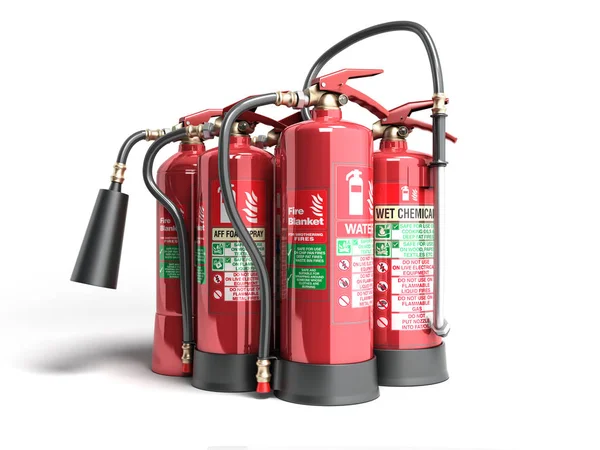 Brandsläckare Som Isolerad Vit Bakgrund Olika Typer Brandsläckare Illustration — Stockfoto