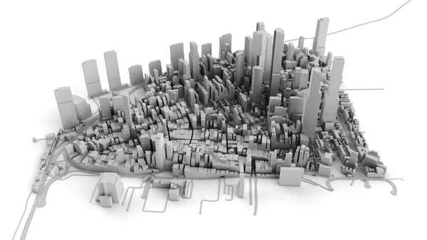 Architektoniczne Model Ilustracja Dużego Miasta Whitebackground — Zdjęcie stockowe