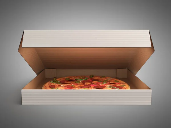 Вкусная Пицца Формате Dox Сером Фоне — стоковое фото
