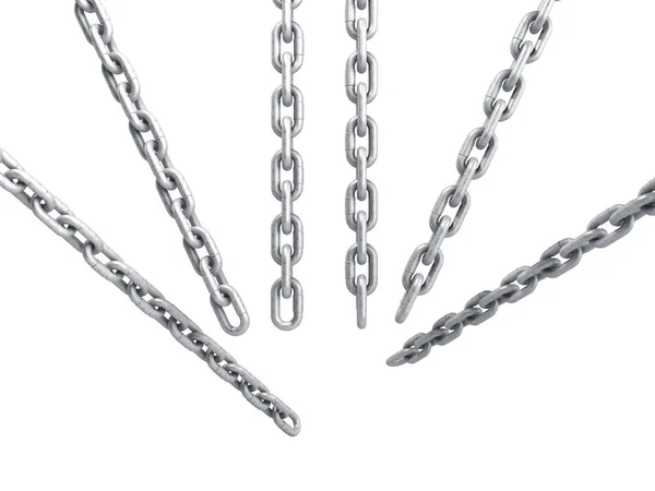 Collection Seamless Metal Chains Colored Silver Render White — Stock Photo, Image