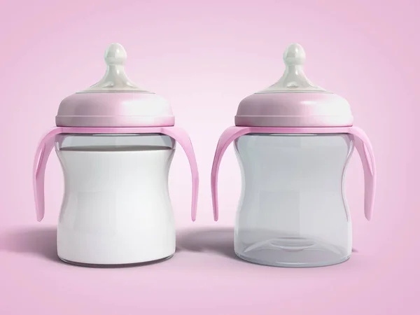 Baby Bottle Empty Milk Render Pink — Stock Photo, Image