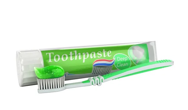 Modern Concept Design Tube Toothpaste Toothpaste Tube Toothbrush Render White — Stock Photo, Image