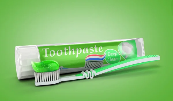 Modern Concept Design Tube Toothpaste Toothpaste Tube Toothbrush Render Green — Stock Photo, Image