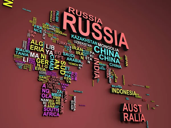 Mapa Świata Wszystkich Państw Ich Nazwy Ilustracja Czerwono — Zdjęcie stockowe