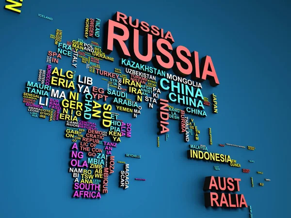 Mapa Světa Všechny Státy Jejich Jména Ilustrace Modré — Stock fotografie
