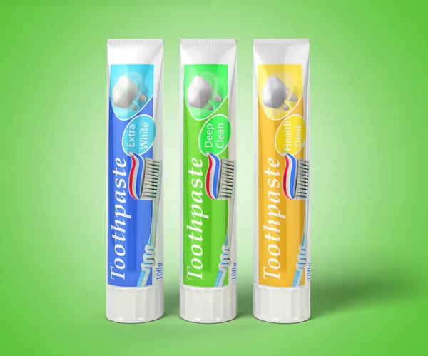modern concept of the design of a tube of toothpaste toothpaste tubes 3d render on green