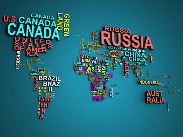 World Map All States Names Illustration Blue — Stock Photo, Image
