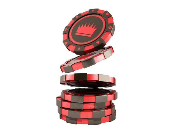 Casino Kırmızı Fişleri Yığını Üzerinde Beyaz Gerçekçi Render Nesneleri Gölge — Stok fotoğraf