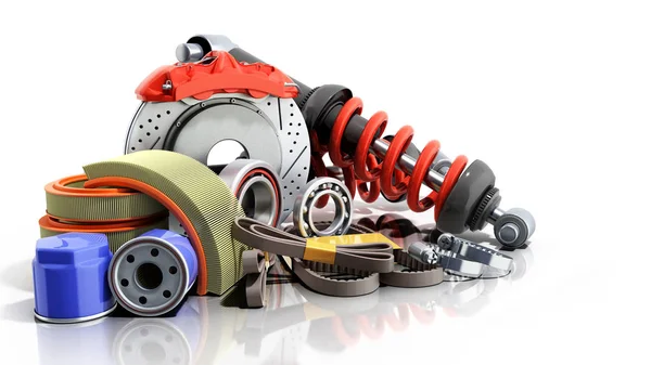 beyaz bir arka plan üzerinde 3d render araç bakım Otomotiv kavramı malzemeleri