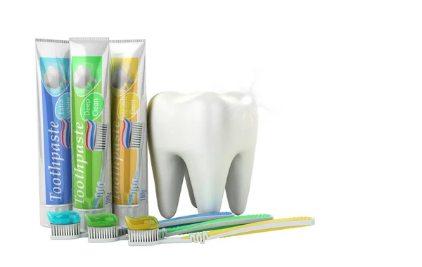 Modern Concept Design Tube Toothpaste Toothpaste Tubes Toothbrushes Render White — Stock Photo, Image