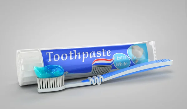 Modern Concept Design Tube Toothpaste Toothpaste Tube Toothbrush Render Grey — Stock Photo, Image