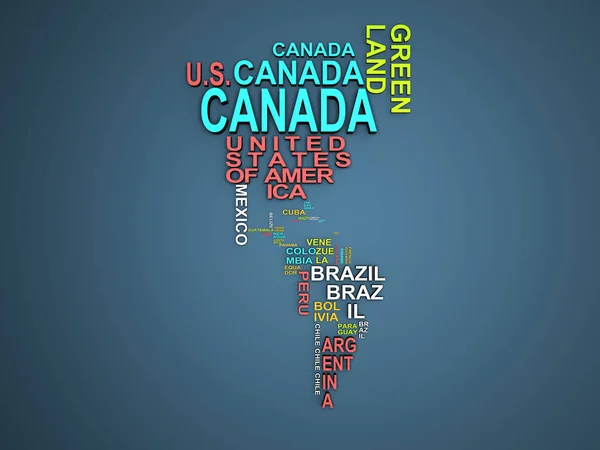 Mapa Amerika Con Todos Los Estados Sus Nombres Ilustración Azul —  Fotos de Stock