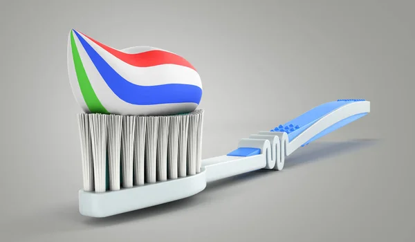 Blue Toothbrush Toothpaste Close Render Grey Background — Stock Photo, Image