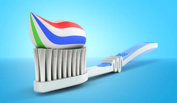 Blue Toothbrush Toothpaste Close Render Blue Background — Stock Photo, Image