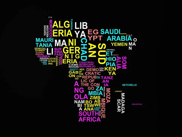 Gölge Yok Tüm Ülkeler Onların Adları Resimde Siyah Harita Afrika — Stok fotoğraf